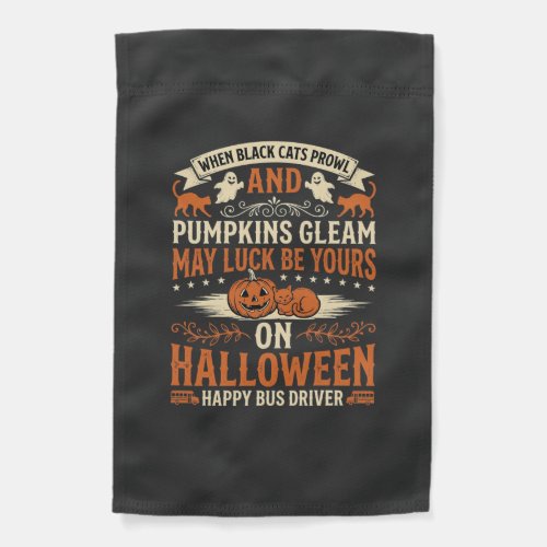 Halloween Black Cats Pumpkin Happy Bus Driver Desi Garden Flag