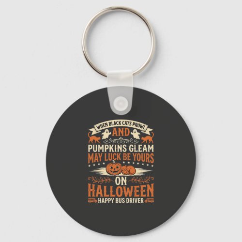 Halloween Black Cats Pumpkin Happy Bus Driver Desi Keychain