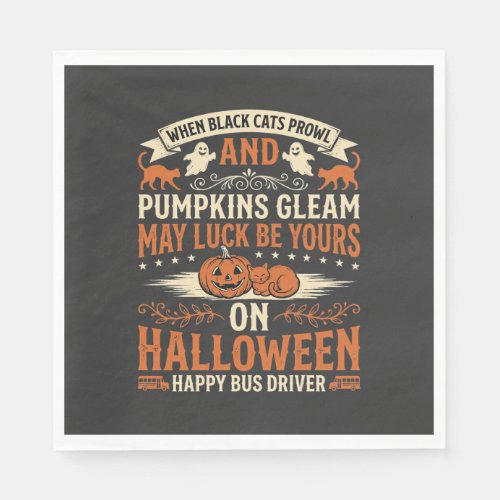 Halloween Black Cats Pumpkin Happy Bus Driver Desi Napkins