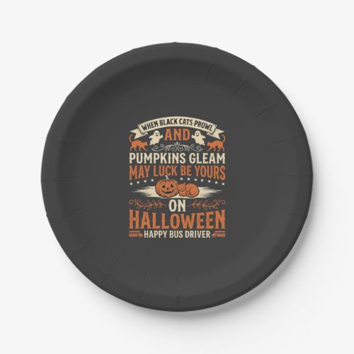 Halloween Black Cats Pumpkin Happy Bus Driver Desi Paper Plates