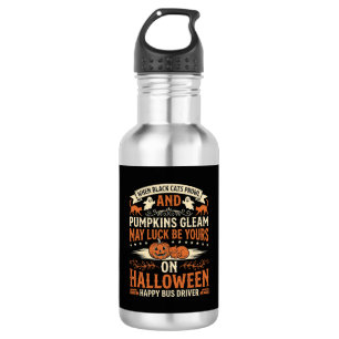 Halloween Black Cats Pumpkin Happy Bus Driver Desi Stainless Steel Water Bottle