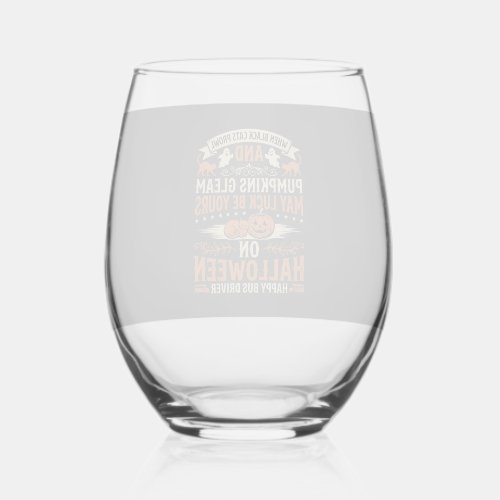 Halloween Black Cats Pumpkin Happy Bus Driver Desi Stemless Wine Glass
