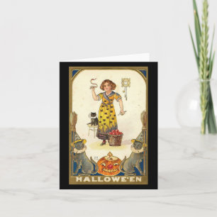 Halloween Black Cats Pumpkin Witch Vintage Card