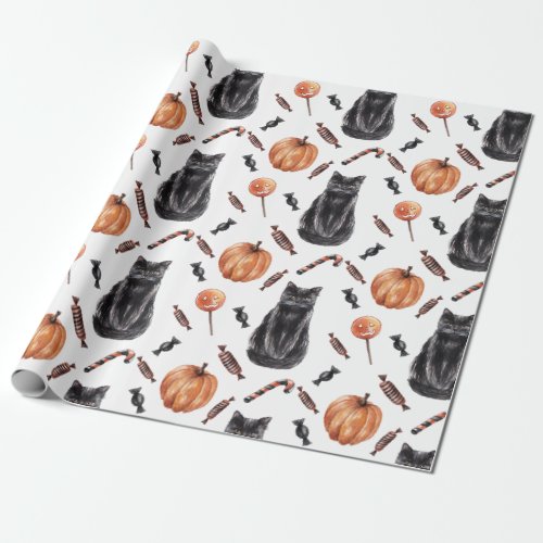 Halloween Black Cats Pumpkins and Treats Wrapping Paper