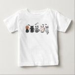 Halloween Black Cats Spooky Cute Funny Baby T-Shirt<br><div class="desc">Get spooky and cute this Halloween with this adorable black cat crew sweatshirt and T-shirt! This design is a must-have for any cat lover, featuring a purrfectly festive lineup of a pumpkin cat, bat cat, skeleton cat, ghost cat, and mummy cat. Celebrate the spookiest season in a feline flair that's...</div>