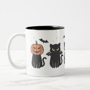 Halloween Black Cats Spooky Cute Funny Two-Tone Coffee Mug