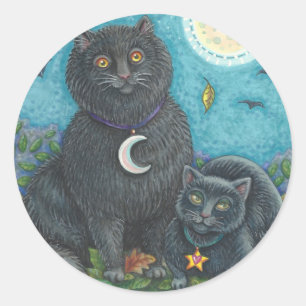 HALLOWEEN BLACK CATS STICKERS SHEET Round