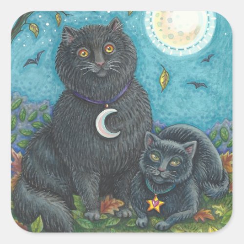 HALLOWEEN BLACK CATS STICKERS SHEET Square