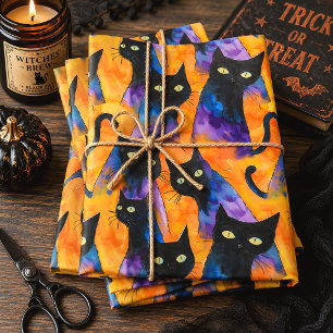 Halloween Black Cats Witchy Spooky Wrapping Paper Sheets