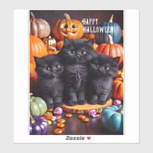 Halloween Black Cats with Pumpkins and Candy Sticker