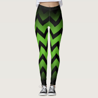 Halloween Black chevron stripes lines ombre green  Leggings
