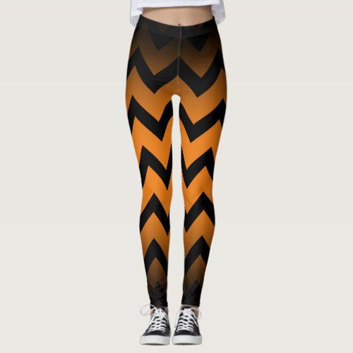 Halloween Black chevron stripes lines ombre orange Leggings