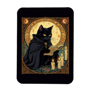 Halloween Black-Colored Feline Reading A Book Magnet
