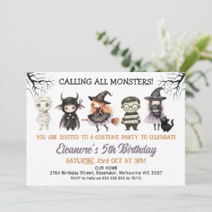 Halloween Black Costume Party Monsters Birthday Invitation