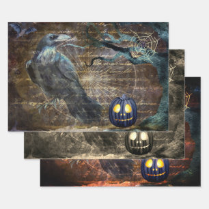 Halloween Black Crow and Pumpkin Scary Wrapping Paper Sheets