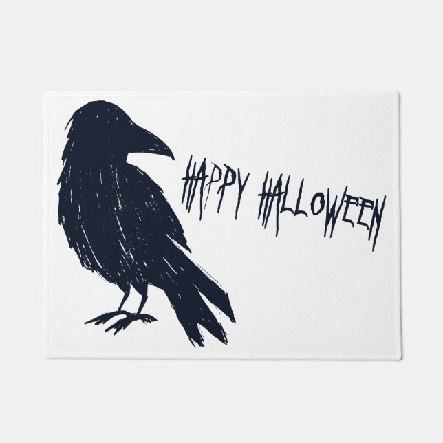 Halloween Black Crow Silhouette Doormat (Front)