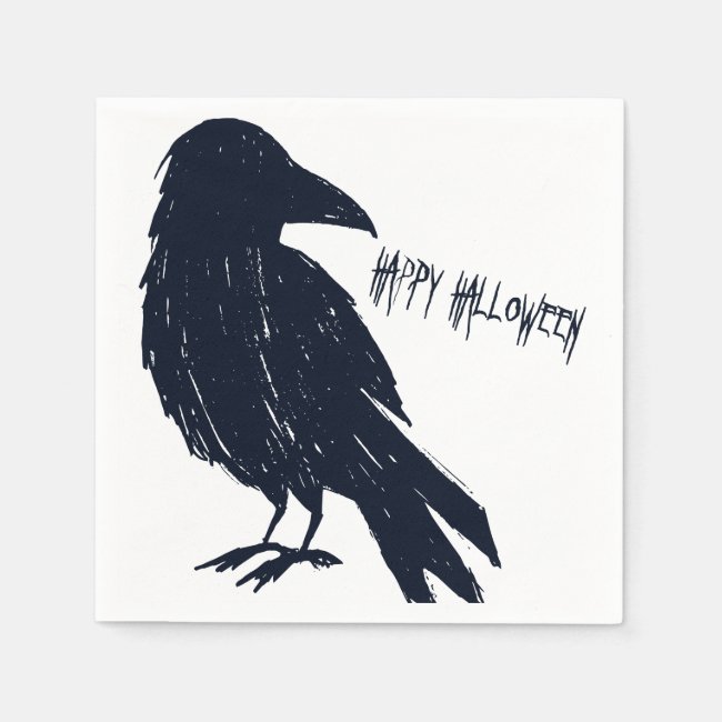 Halloween Black Crow Silhouette Paper Napkin