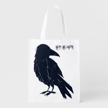 Halloween Black Crow Trick or Treat Grocery Bag