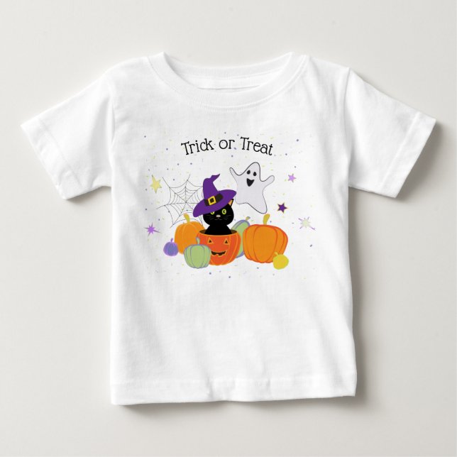 Halloween Black Cute Cat and Pumpkins Baby T-Shirt (Front)