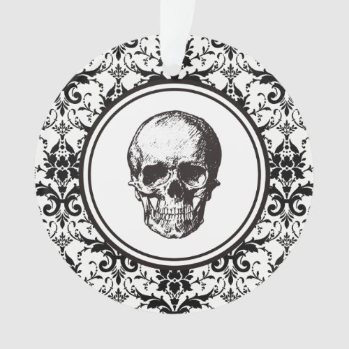 HALLOWEEN Black Damask Pattern Skull Personalized Ornament