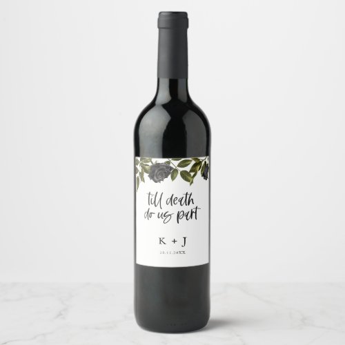 Halloween Black Flowers Wedding White Wine Label