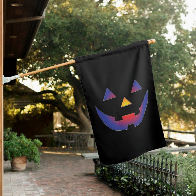 Halloween black funny scary Jack o lantern face House Flag (In SItu)