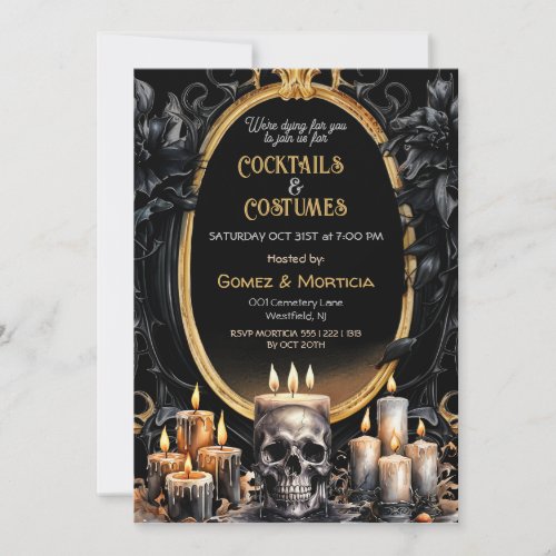 Halloween Black Gold Candles Skull Spooky Invitation