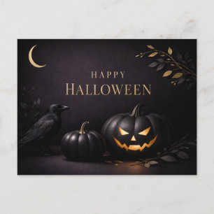 Halloween Black Gold Pumpkins Holiday Postcard