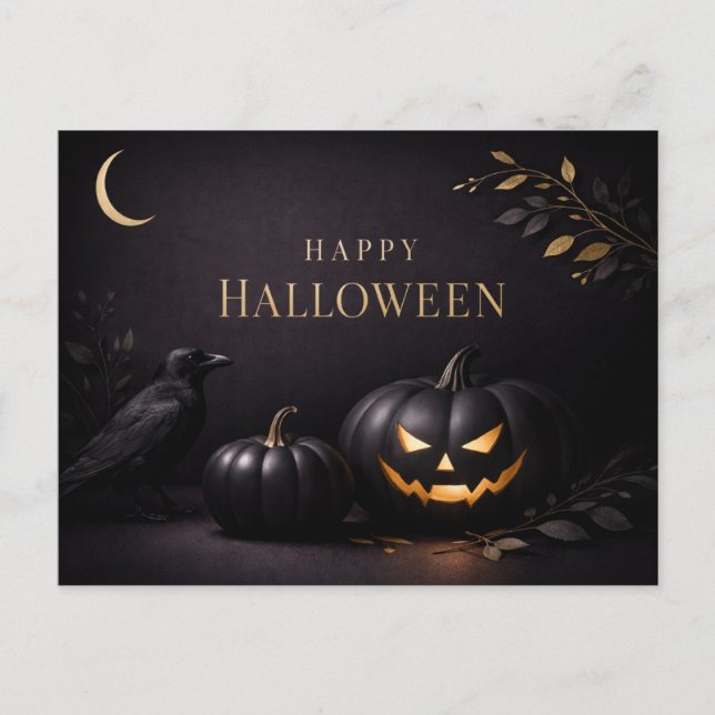 Halloween Black Gold Pumpkins Holiday Postcard (Front)
