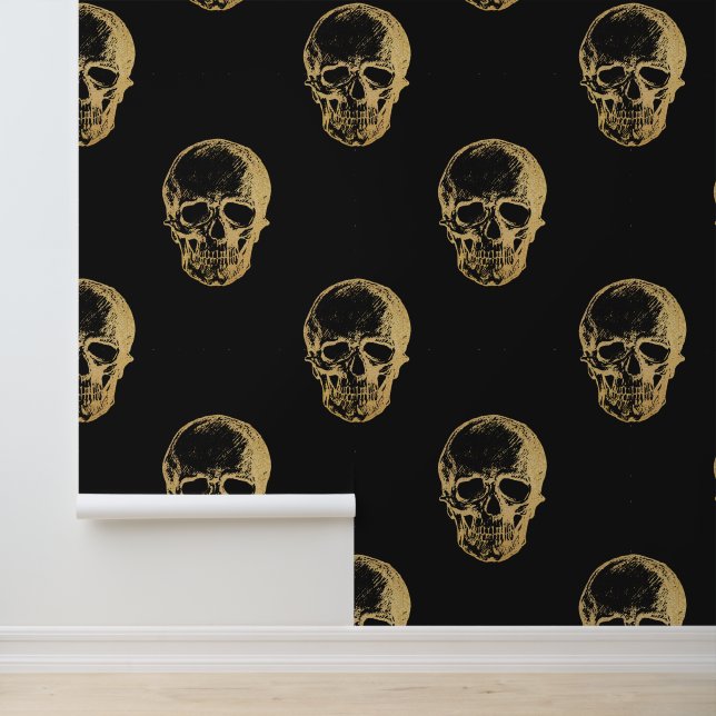 Halloween Black Gold Skulls  Wallpaper (Application)