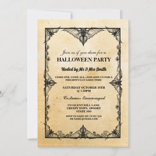 Halloween Black Gothic Bat Frame Party Invite