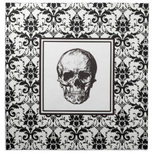 HALLOWEEN Black Gothic Damask Pattern Skull Cloth Napkin