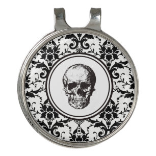 HALLOWEEN Black Gothic Damask Pattern Skull Golf Hat Clip