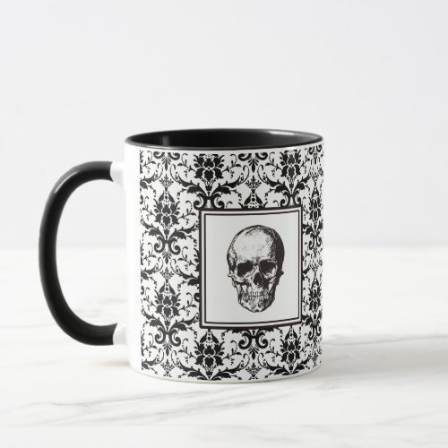 HALLOWEEN Black Gothic Damask Pattern Skull Mug