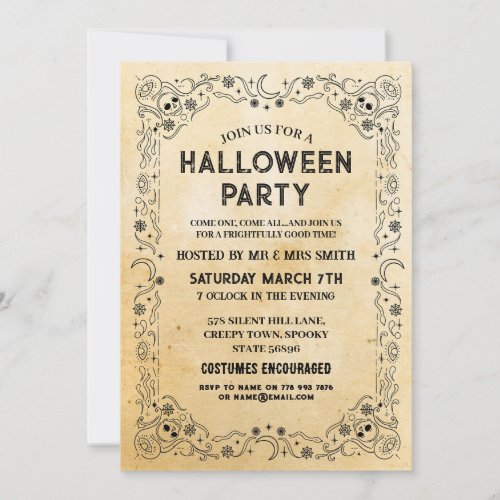 Halloween Black Gothic Frame Party Skull Invitation
