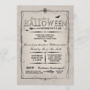 Halloween Black Gothic Skeleton Skull Party Invite