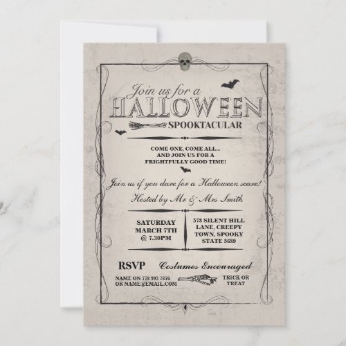 Halloween Black Gothic Skeleton Skull Party Invite