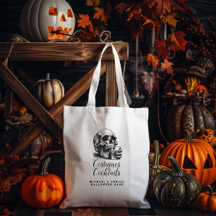 Halloween Black Gothic Skull Costumes & Cocktails Tote Bag