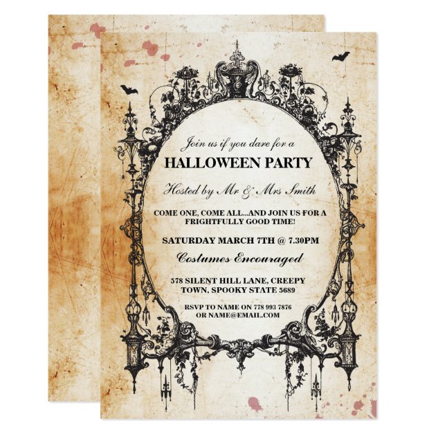 Halloween Black Gothic Spider Frame Party Invite