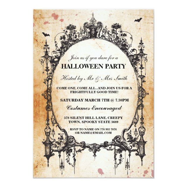 Halloween Black Gothic Spider Frame Party Invite