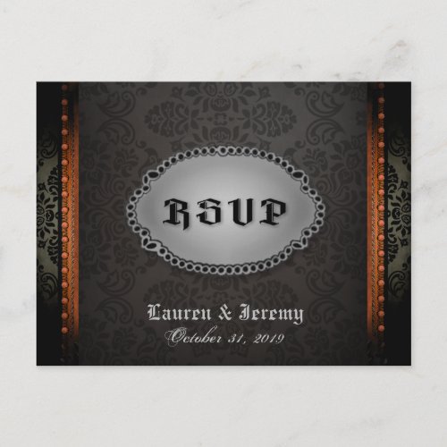 Halloween Black Gray Orange Gothic RSVP PostCard