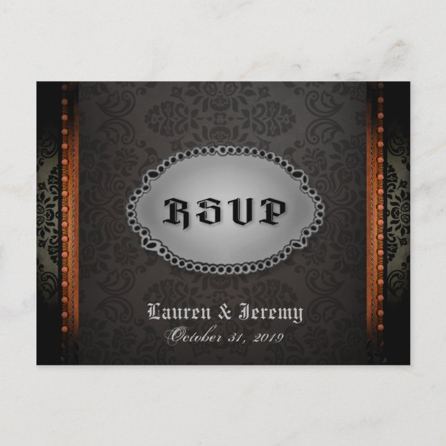 Halloween Black Gray Orange Gothic RSVP PostCard (Front)