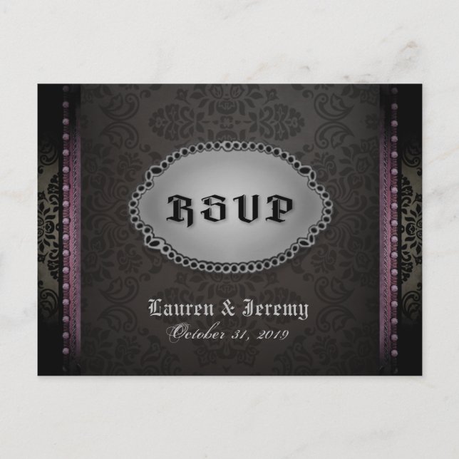 Halloween Black Gray Purple Gothic RSVP PostCard (Front)