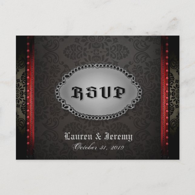 Halloween Black Gray Red Gothic RSVP PostCard (Front)