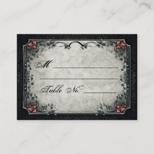 Halloween Black  Gray Red Roses Place Cards