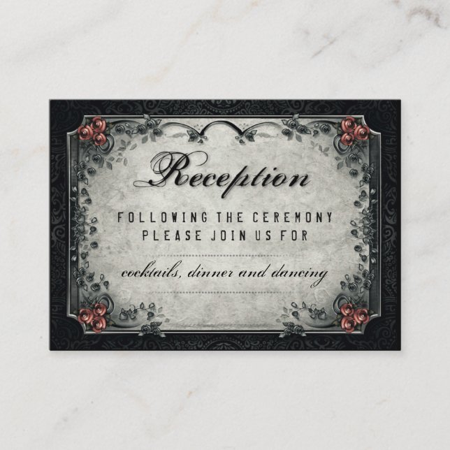 Halloween Black & Gray Red Roses Wedding Reception Enclosure Card (Front)