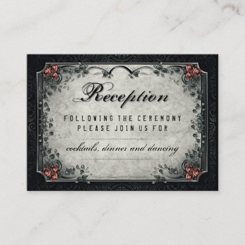 Halloween Black  Gray Red Roses Wedding Reception Enclosure Card