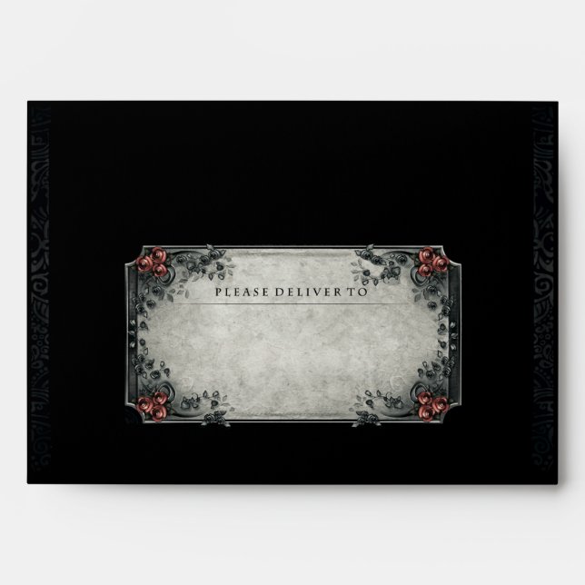 Halloween Black Gray Red Wedding Invite Envelope (Front)
