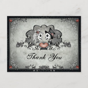 Halloween Black & Gray Skeletons Thank You Postcard