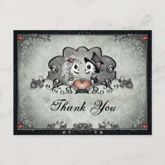 Halloween Black & Gray Skeletons Thank You Postcard